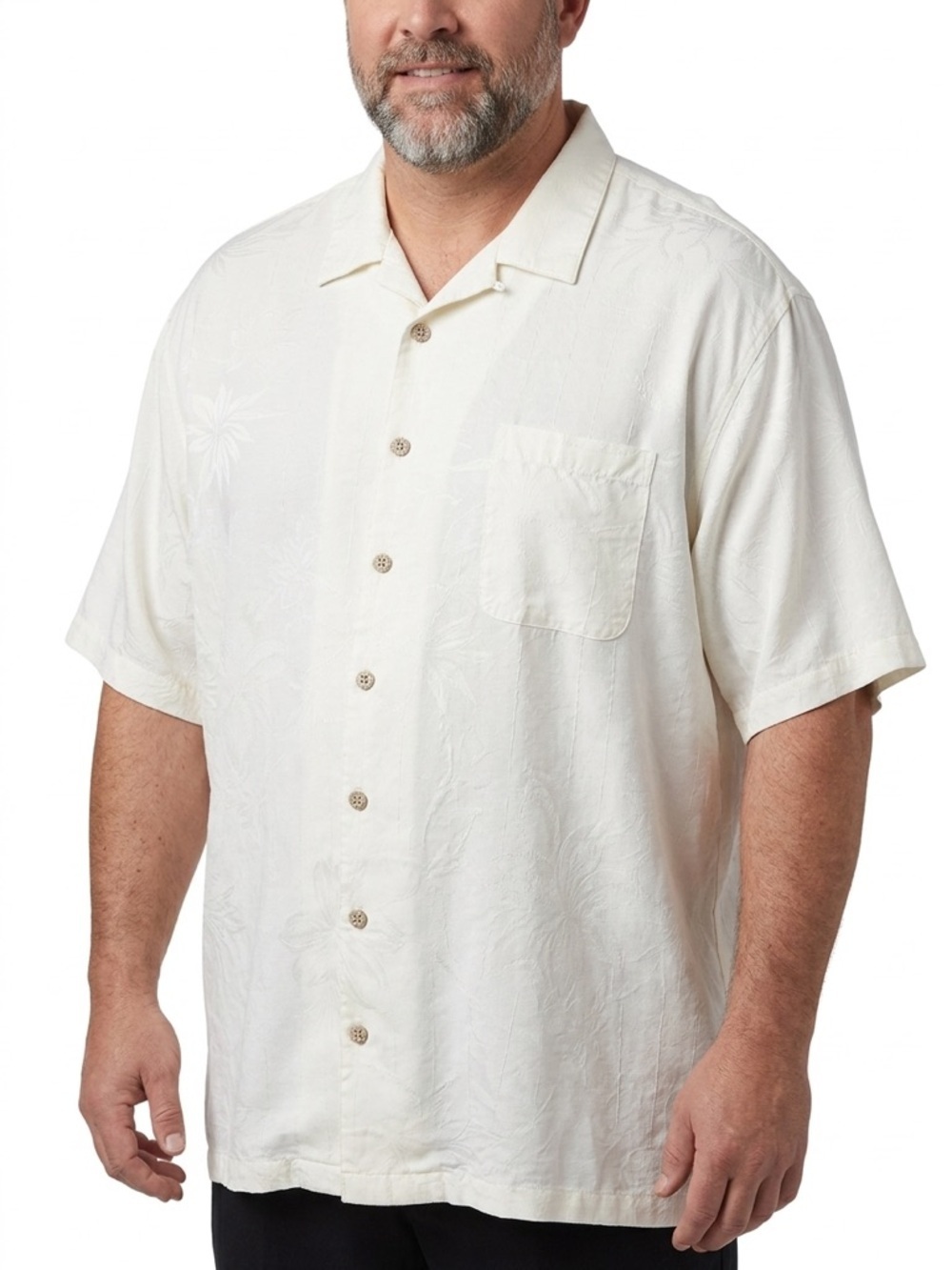 Tommy Bahama Men's Short-Sleeve Camp Summer Shirt Cream 100% silk Size XL